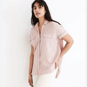 Madewell Lightspun  Short-Sleeve Flap-Pocket Shirt Size Large